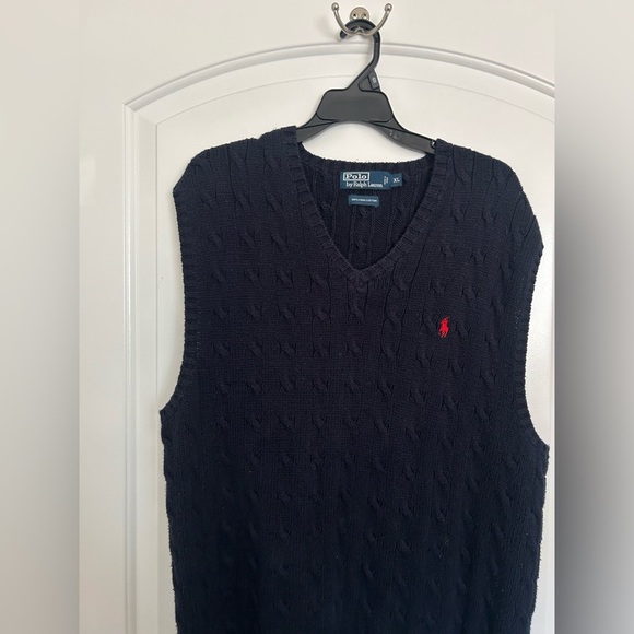 Polo by Ralph Lauren Navy Blue Cable Knit Sweater Vest size XL 100% cotton - Picture 4 of 8